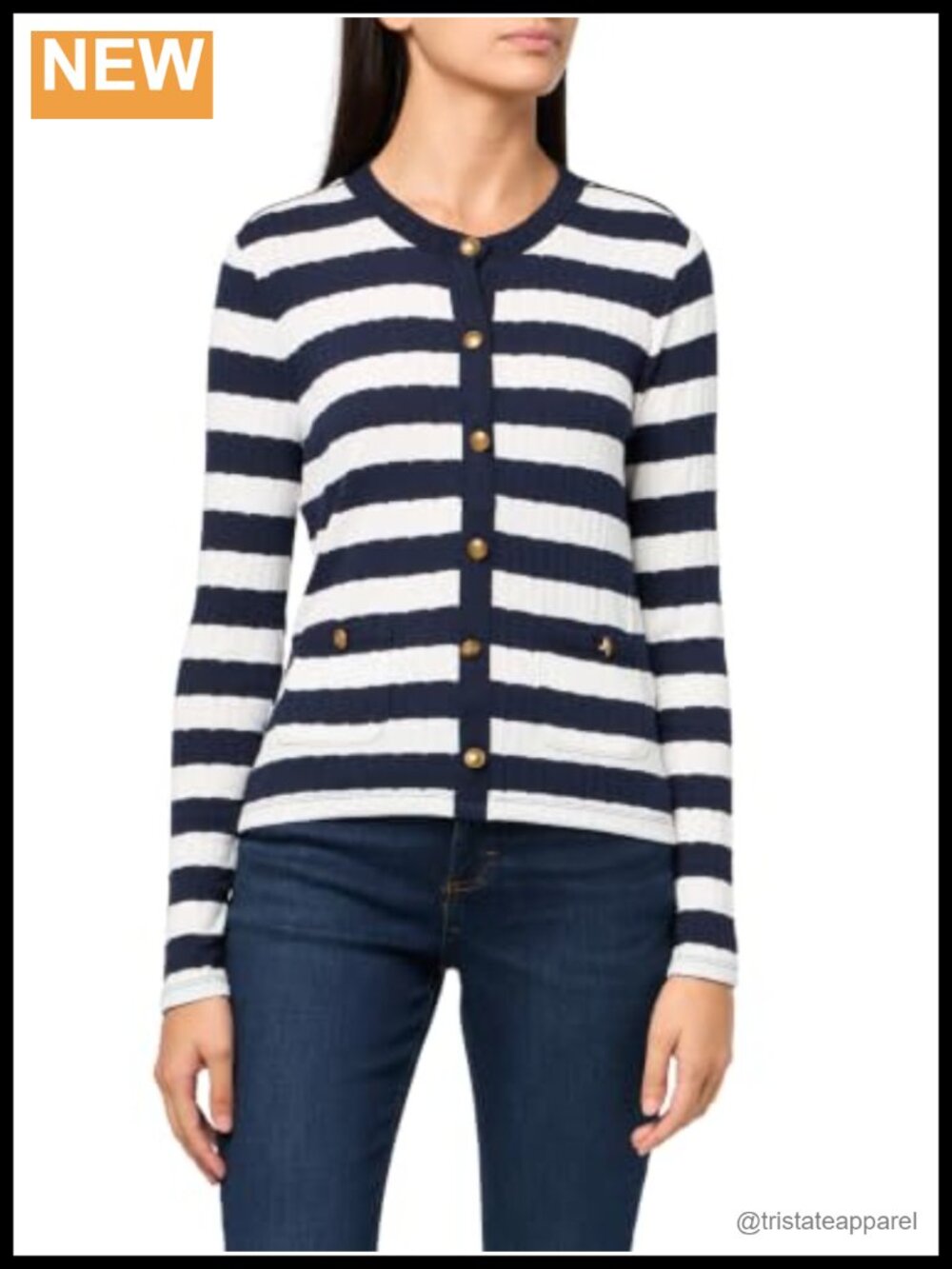Long Sleeve Crew Neck Knit Striped Cardigan Top